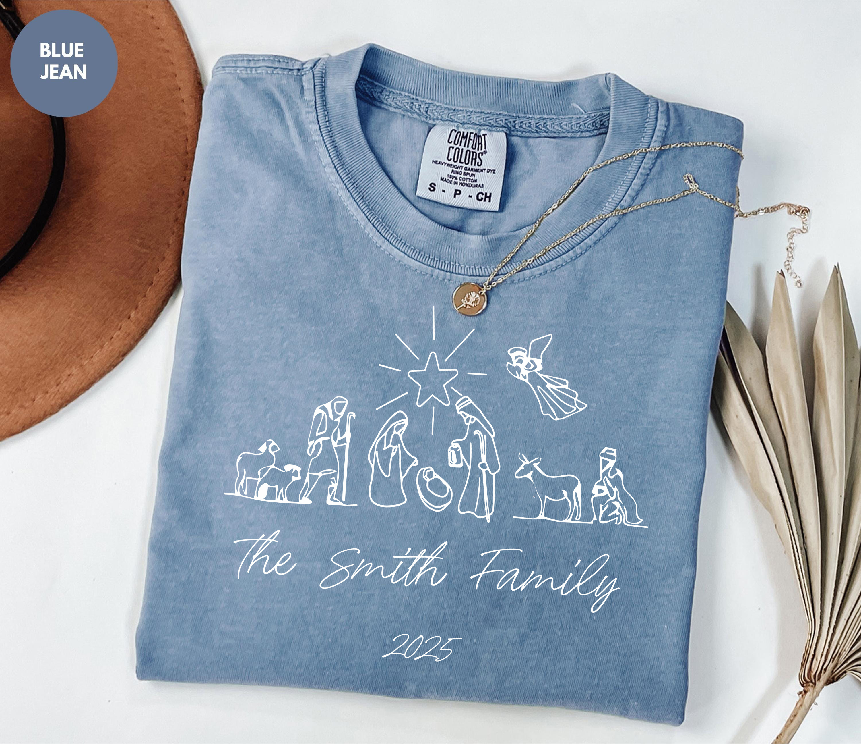 Christian Comfort Colors Nativity Shirt, Personalized Family Christmas Tee, Custom Name Religious T-Shirt, The Greatest Gift of All 2025